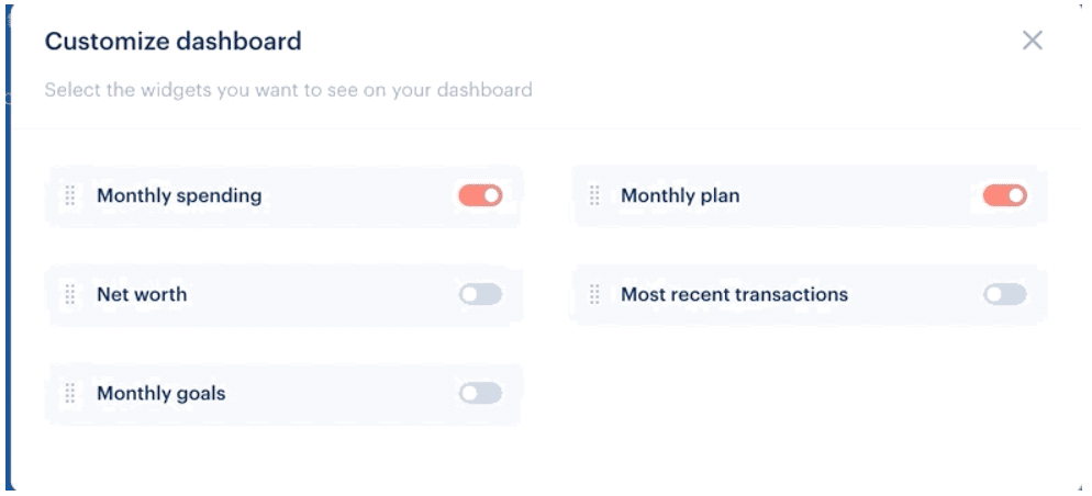 Monarch Money customizable dashboards