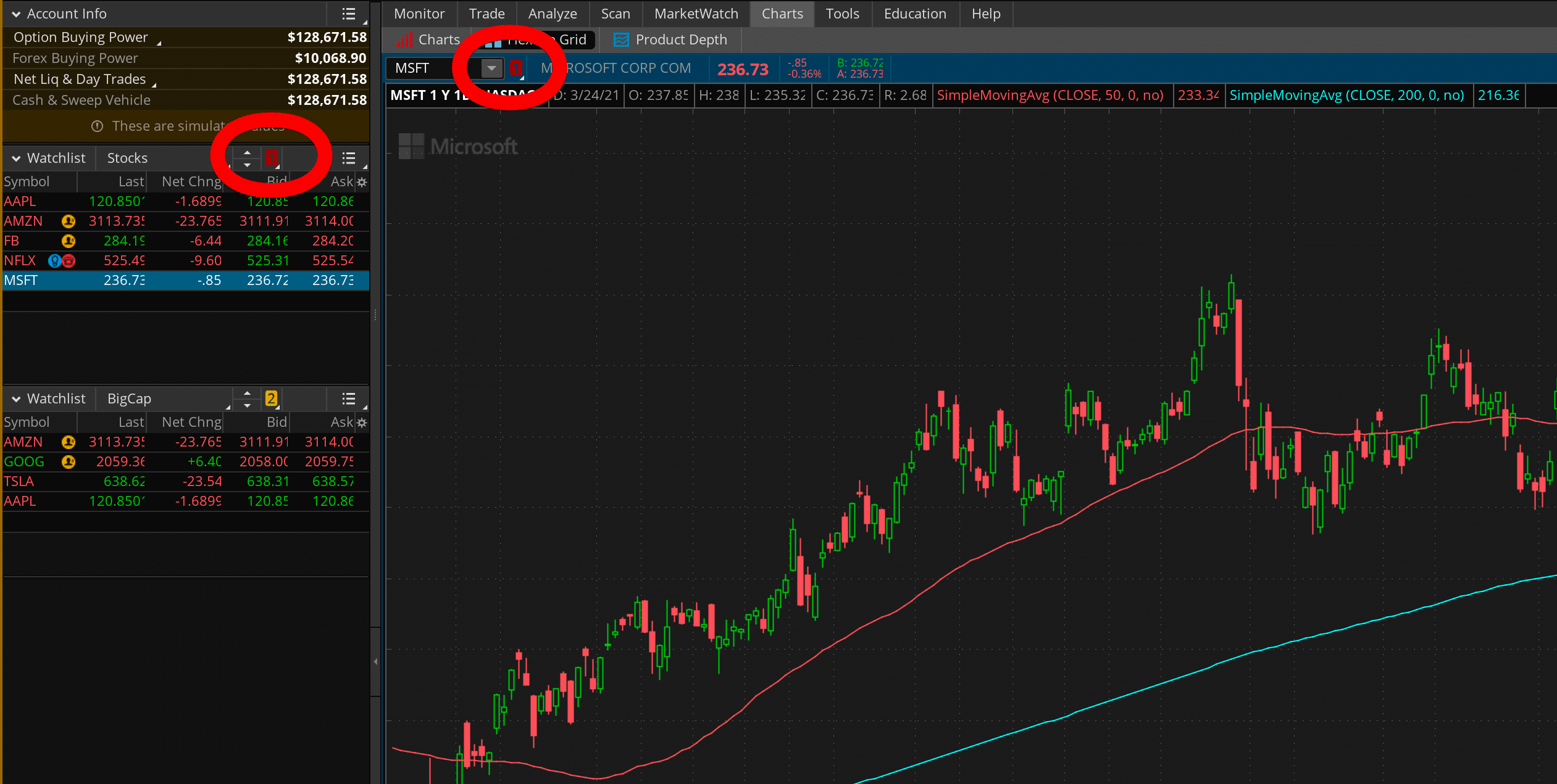 Setting up ThinkorSwim Layout